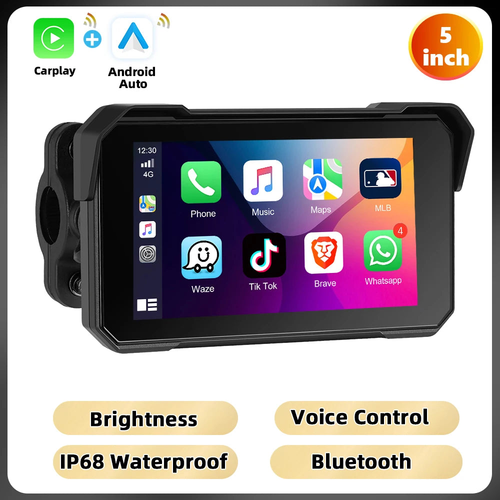 Podofo 5 ''IPS écran moto Carplay Android réglage automatique de la luminosité IP68 étanche Bluetooth 5.0 lecteur d'écran intelligent