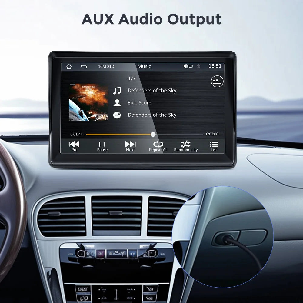 Autoradio Android sans fil avec transmetteur FM, lecteur de limitation stéréo, BT, WiFi, AUX, écran USB, 7 pouces