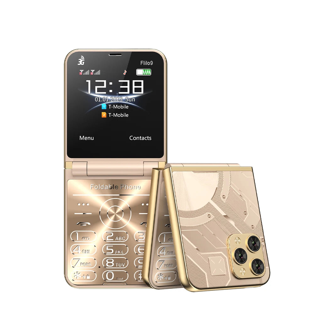 Prix bas Vente SERVO Flilo9 3G Flip téléphone portable 2 carte SIM cadran de vitesse liste noire enregistrement d'appel Radio FM 2.6 pouces téléphone portable pliable MP4