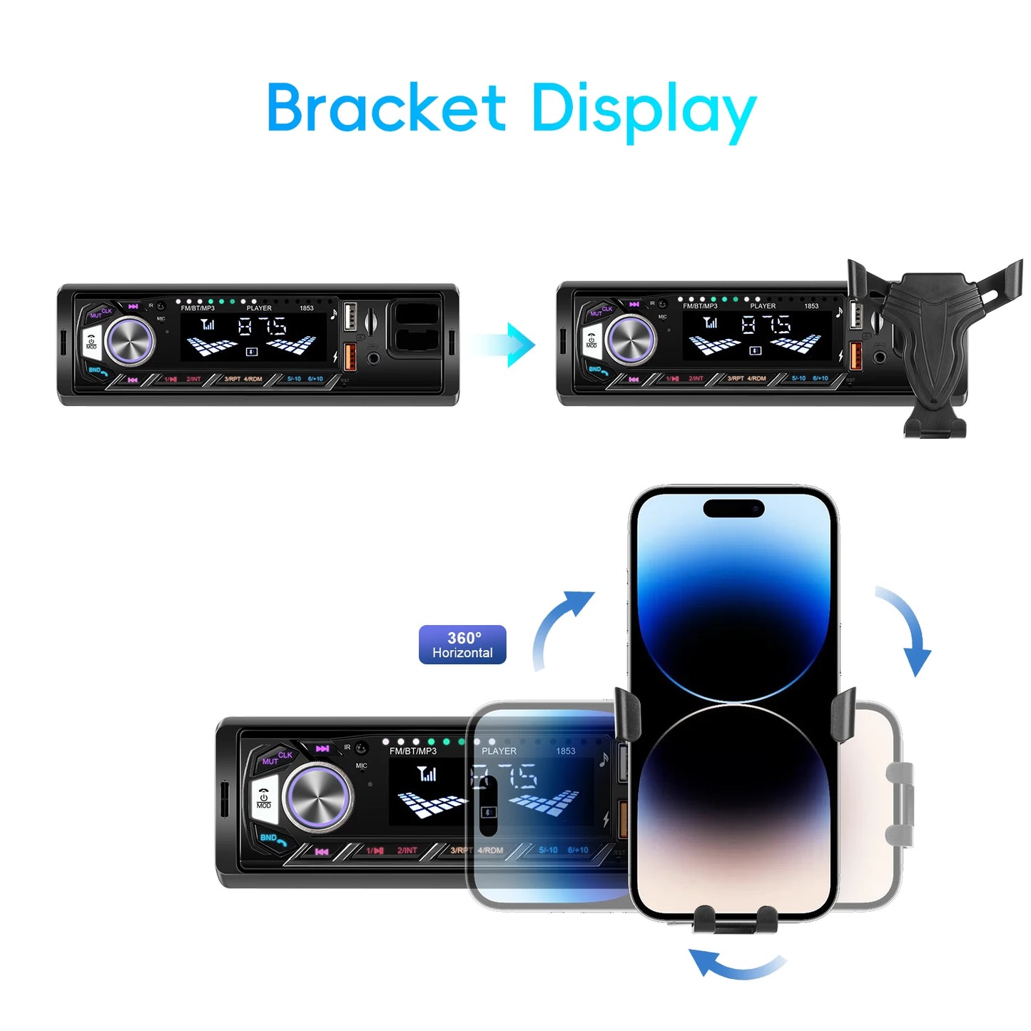 Autoradio stéréo Bluetooth avec support pour téléphoneLeekooluu , lecteur MP3, récepteur FM, prise en charge du chargement du téléphone, carte AUX, USB, TF, 1Din