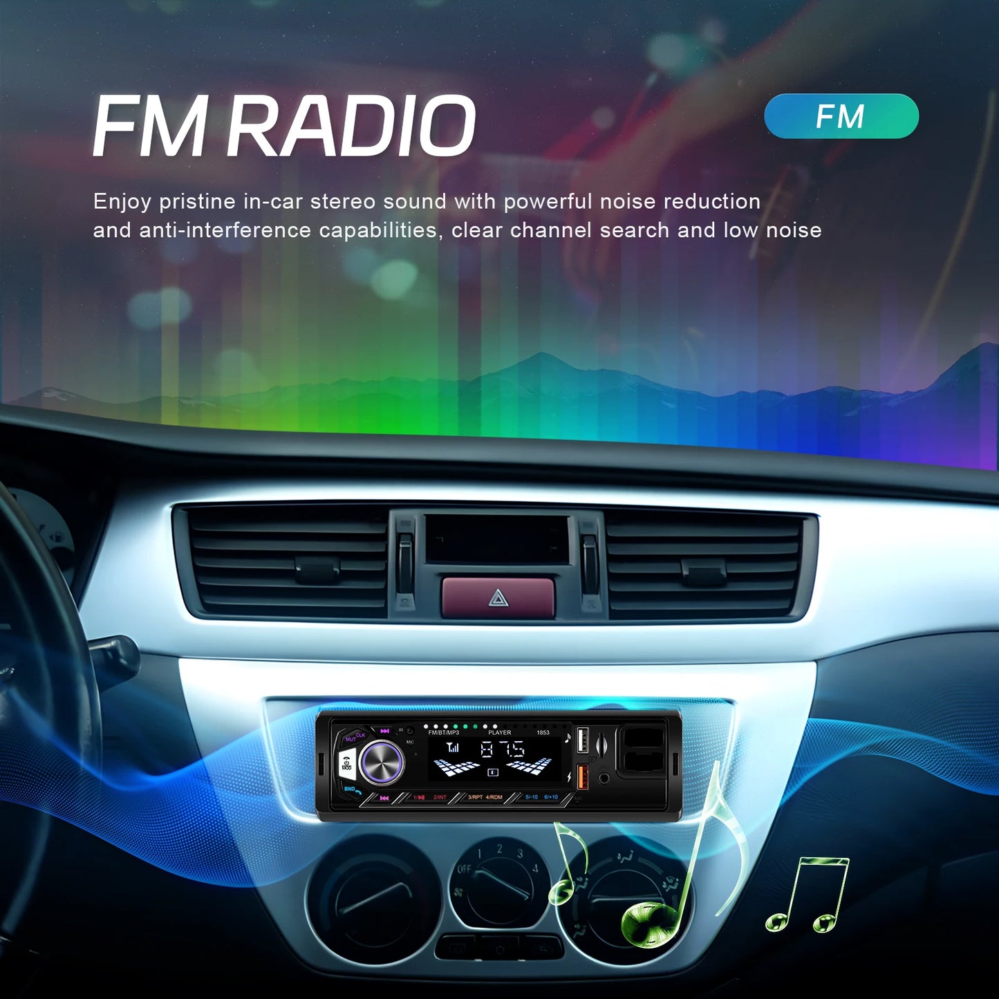 Autoradio stéréo Bluetooth avec support pour téléphoneLeekooluu , lecteur MP3, récepteur FM, prise en charge du chargement du téléphone, carte AUX, USB, TF, 1Din