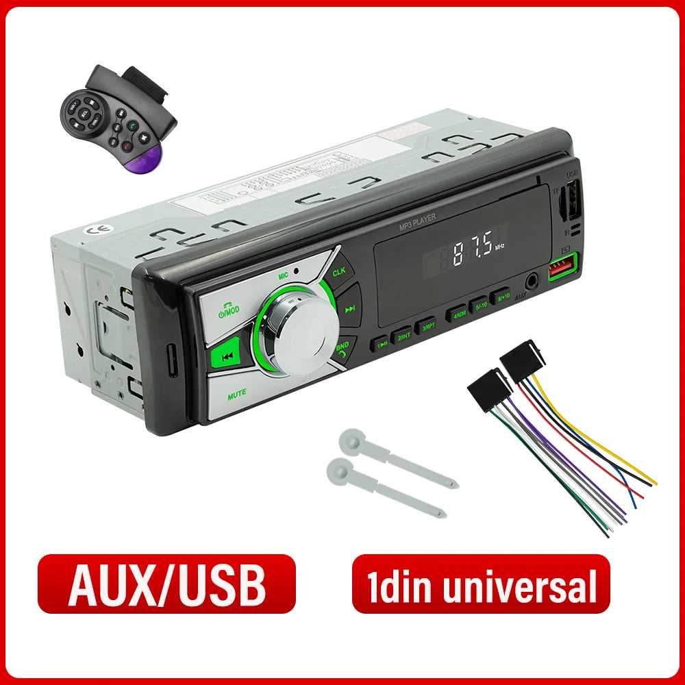 Autoradio universel lecteur MP3 FM/BT/AUX/USB/TF/téléphone portable charge 7 couleurs lumières câblage Protection voiture Audio