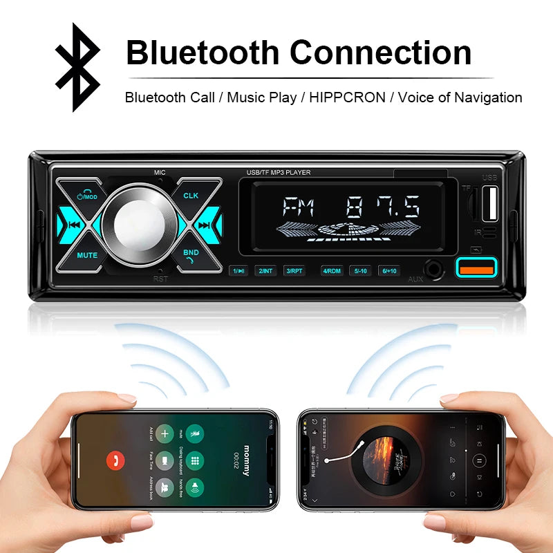 Autoradio Voiture 1 din Radio Audio stéréo lecteur MP3 Bluetooth multimédia stéréo numérique pour voiture universel coloré avec entrée Aux USB