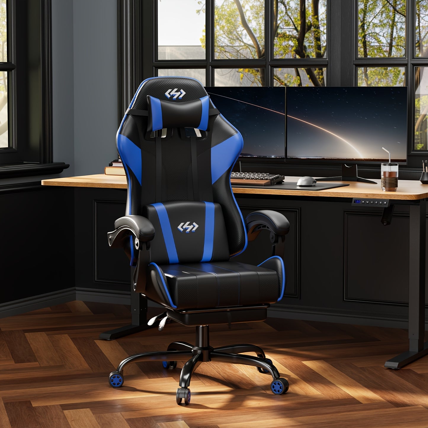 HLDIRECT Gaming Chair, Ergonomic Gaming Chair with Pocket Spring Cushion, Racing Gamer Chair with Footrest, Lumbar Support, Adjustable Office Chair 150kg Load Capacity, PC Chair, Gaming Recliner, Gaming Setup Accessories, Gam