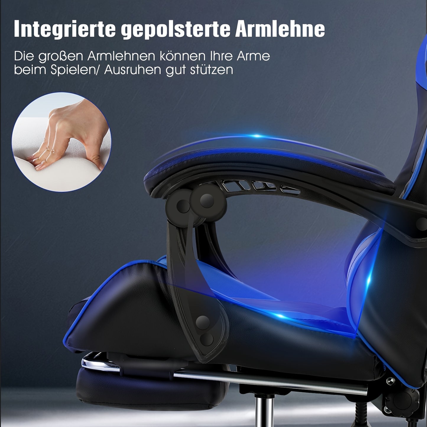 Ergonomic Gaming Chair - Black & Blue, Height Adjustable, Reclining Backrest, Swivel E-Sports Chair With Lumbar Support For Home & Office