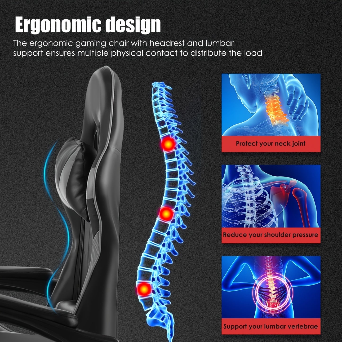 Kehot Gaming Chair with Massage Function, Adjustable Footrest & Foldable Base - Ergonomic Mesh Backrest, 360° Swivel, High-Density Foam Cushion - Black & Gray for Home Office & Gaming Setup, Gaming Chair for Desk, Office Com