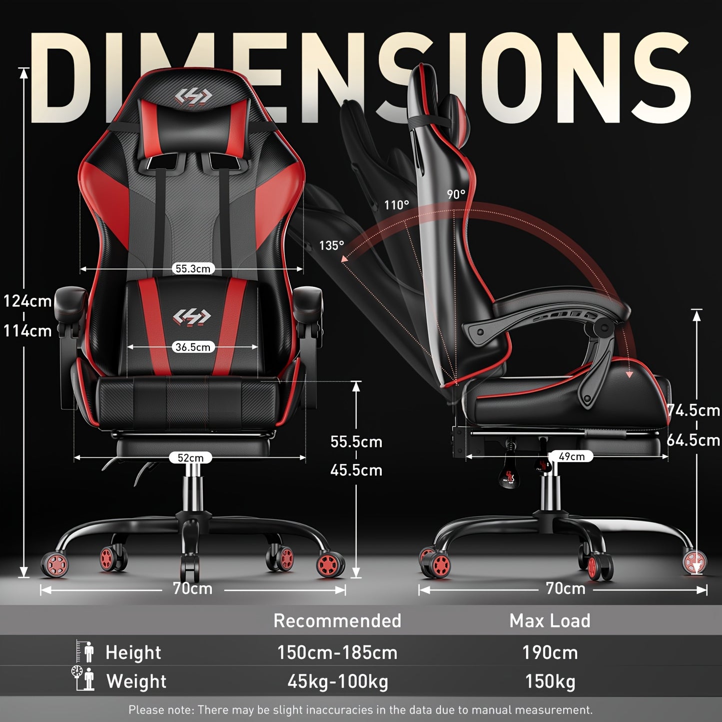 HLDIRECT Gaming Chair, Ergonomic Gaming Chair with Pocket Spring Cushion, Racing Gamer Chair with Footrest, Lumbar Support, Adjustable Office Chair 150kg Load Capacity, PC Chair, Gaming Recliner, Gaming Setup Accessories, Gam