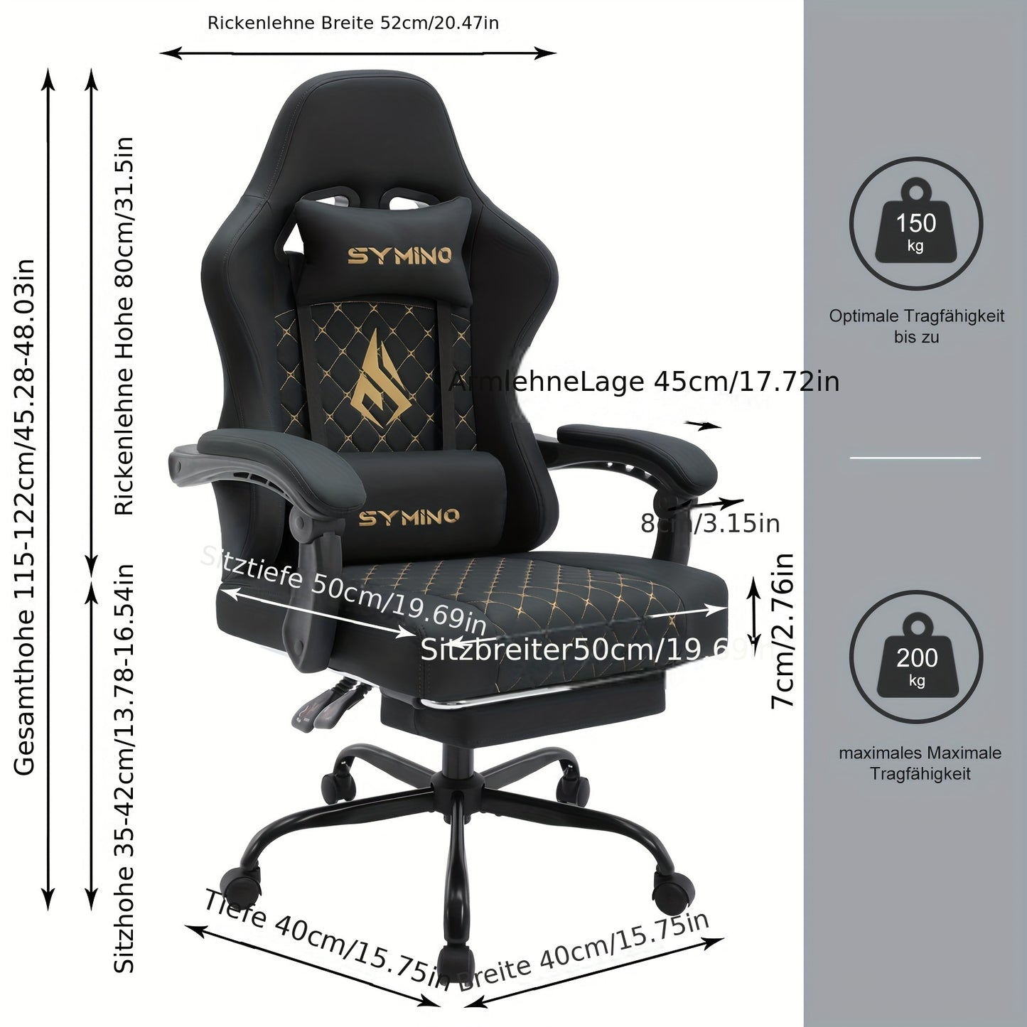 Gaming Chair with Footrest, Computer Ergonomic Video Game Chair, Adjustable Swivel Chair with Lumbar Support, PC Chair, Office Chair, Black