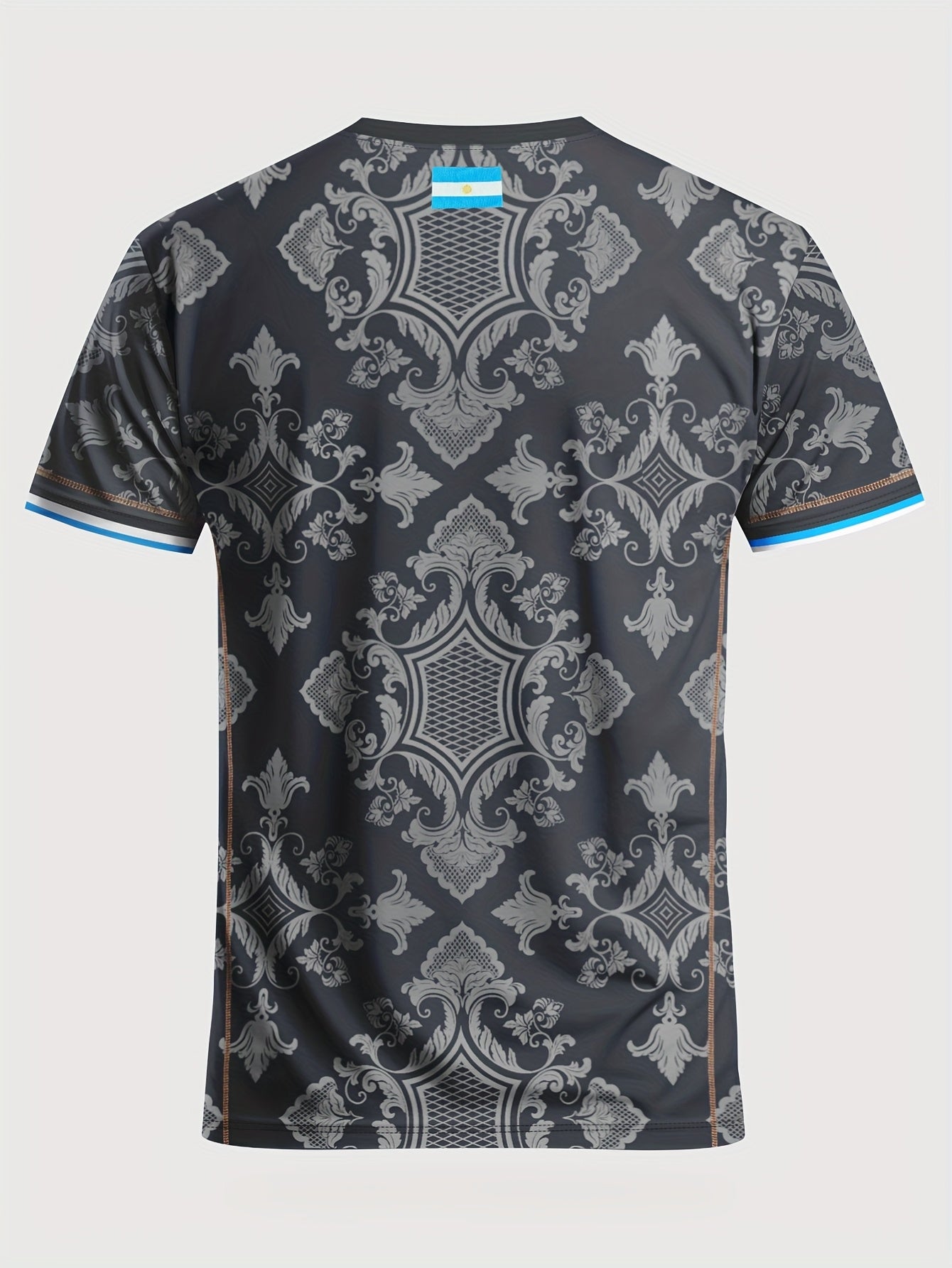 Men'S Youth Soccer Jersey & Comfortable Breathable Sports T-Shirt - Versatile Casual Training Shirt with Geometric Pattern, Dark Blue & Orange Accents, Perfect for Outdoor Play, Competition, and Casual Wear, Competition Appar