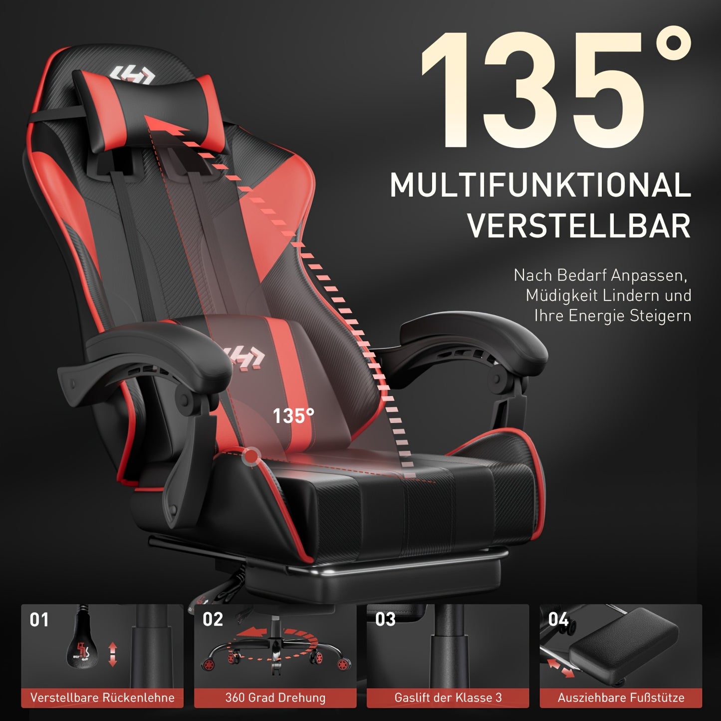 HLDIRECT Gaming Chair, Ergonomic Gaming Chair with Pocket Spring Cushion, Racing Gamer Chair with Footrest, Lumbar Support, Adjustable Office Chair 150kg Load Capacity, PC Chair, Gaming Recliner, Gaming Setup Accessories, Gam
