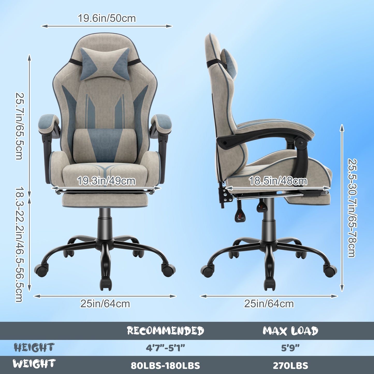 Ergonomic Gaming Chair with Footrest & Adjustable Backrest Support - Heavy-Duty Metal Frame, Soft Cushioned Seat & Manual Recline Handle - Office Computer Desk Chair for Adults, Racing Style Gaming, Home Office & PC Setup - G