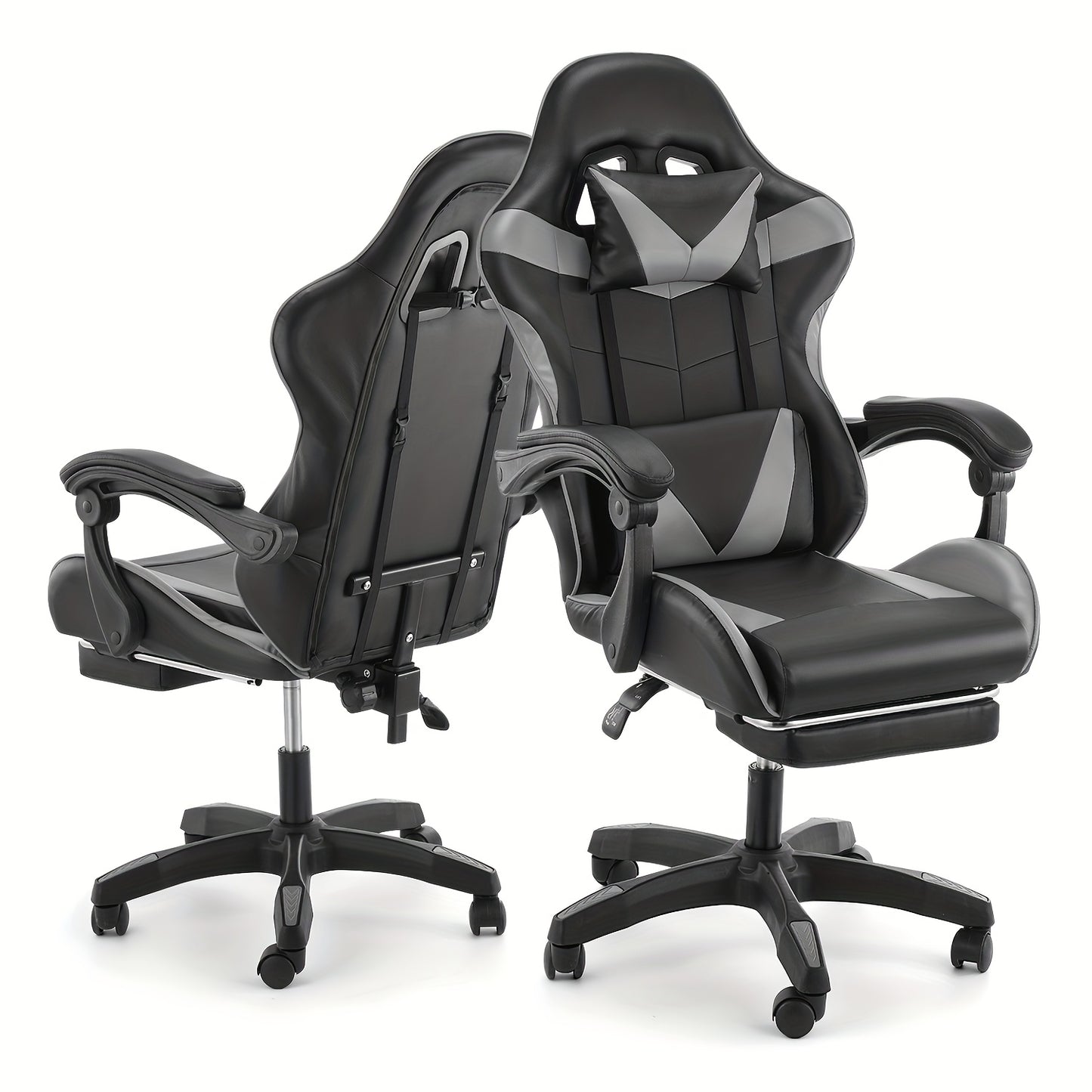 Kehot Gaming Chair with Massage Function, Adjustable Footrest & Foldable Base - Ergonomic Mesh Backrest, 360° Swivel, High-Density Foam Cushion - Black & Gray for Home Office & Gaming Setup, Gaming Chair for Desk, Office Com