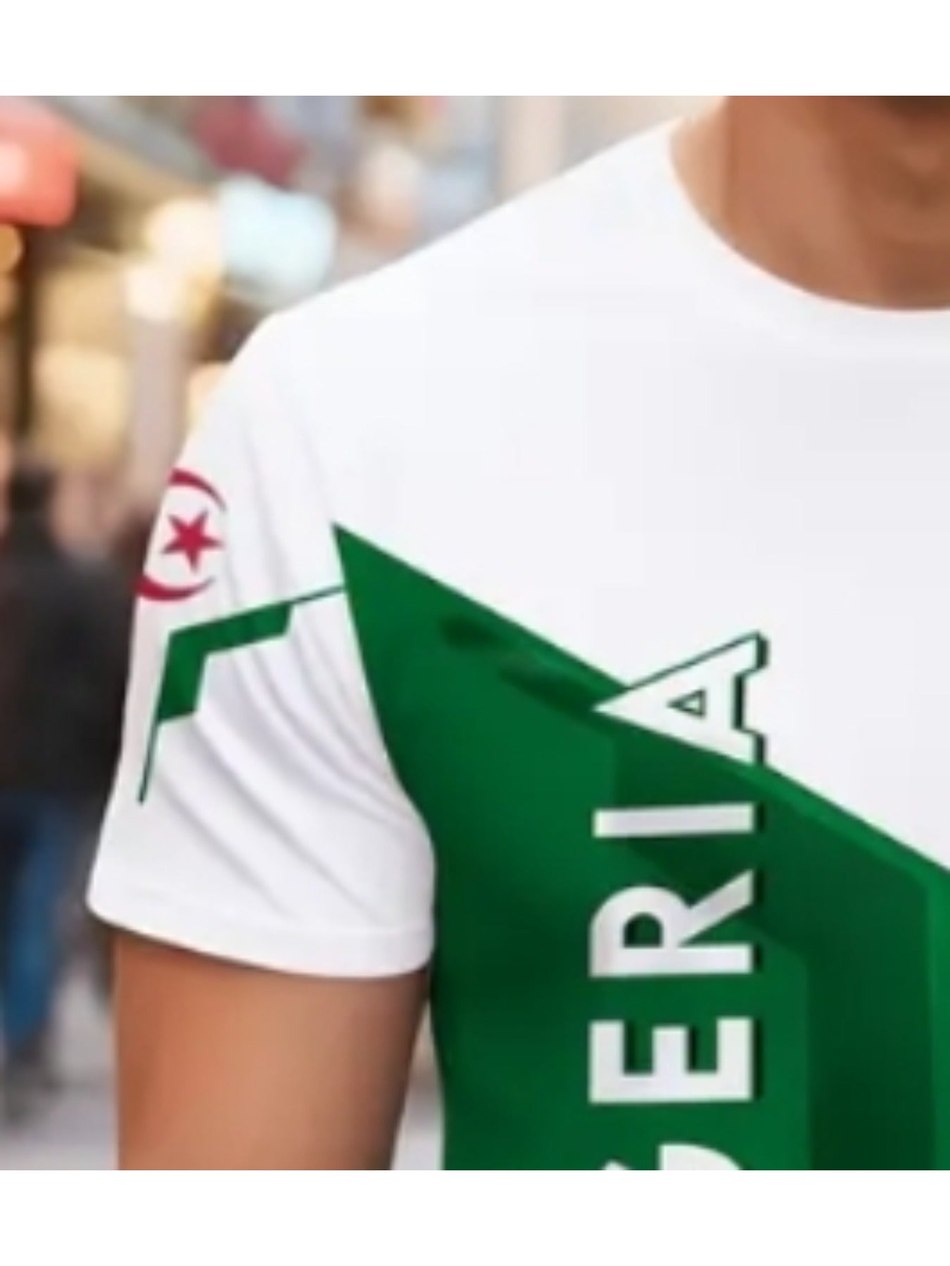 Men'S Algeria Soccer Jersey T-Shirt - Green & White 3D Print, Street Style Regular Fit, Breathable Fabric for Casual & Sporty Wear, Soccer Shirts, Fan Apparel, Bold Graphic Tee, Durable Fabric