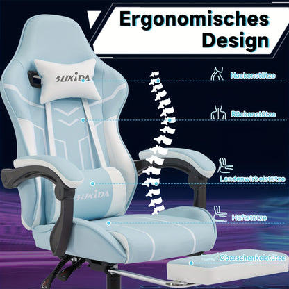 Game Chair With Footstool, Wide Seat Surface, Linked Armrests, High Back, Gaming Chair, PC Chair, 135 ° Lounge Chair, PC Gaming Chair, Silent Caster, Adjustable Height, Computer Chair, Learning Chair, Comfortable Sitting, Si