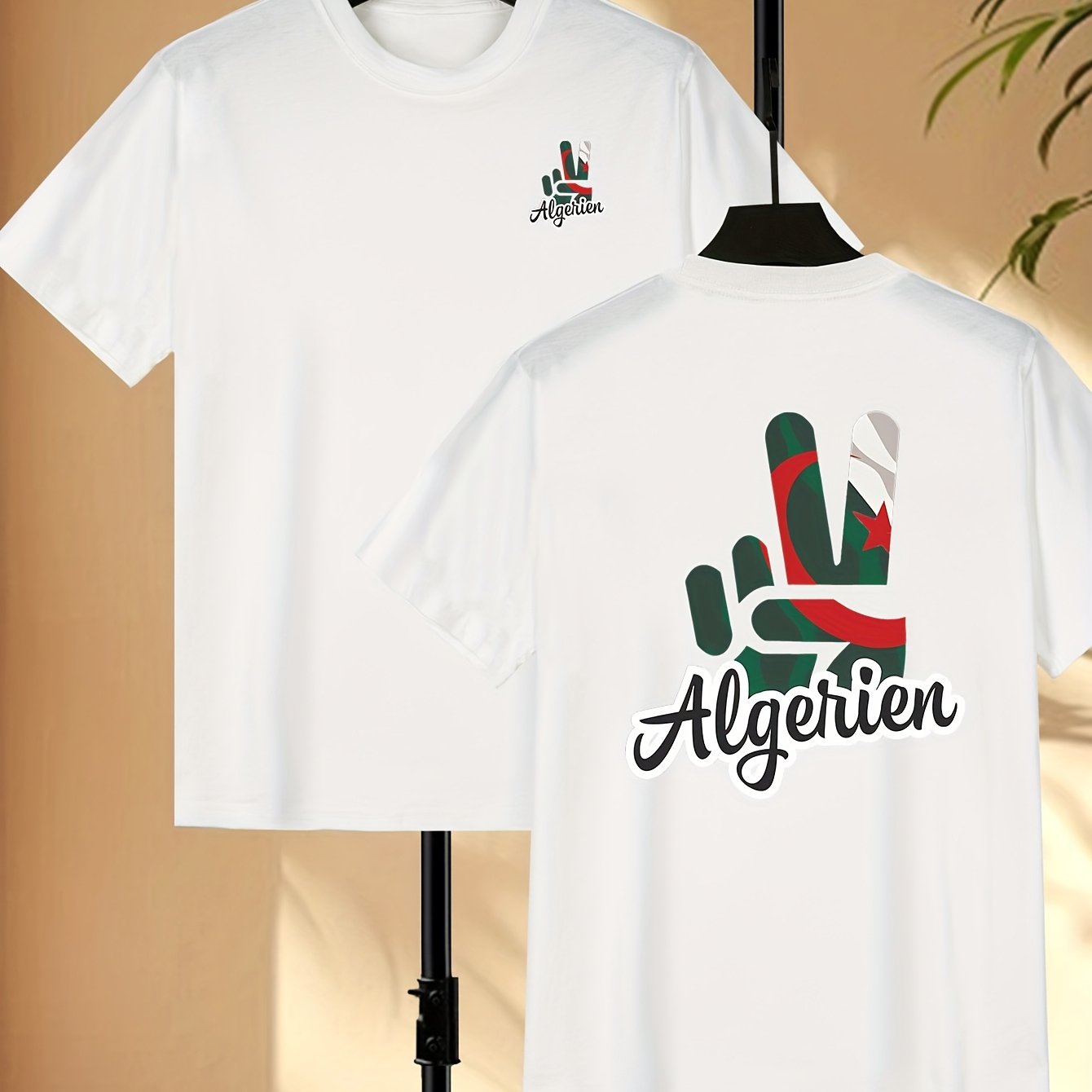 Men'S Algeria Soccer Graphic T-Shirt - Black Casual Short Sleeve Tee with Red & Green Design, Breathable & Machine Washable for Spring/Summer, Everyday Tshirt | Sporty Graphic Tee | Comfortable Fit