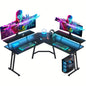 HLONONE 51-inch (130x130cm) Large L-Shaped Gaming Desk with RGB LED Lighting, USB-Powered Corner Computer Desk with Monitor Stand, Spacious Workstation for PC, Office & Study, Easy Assembly, Sturdy Hardwood-like Construction,