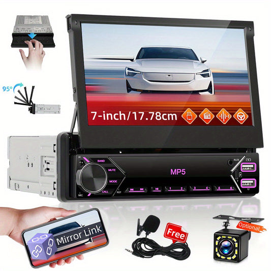 7-Inch EQ 1080P HD Retractable Display Car Stereo with microphones(free), Mirror Link, USB & AUX Inputs, FM Radio, SWC Colorful Backlight Calendar Viewing Calculator Car MP5 Car Multimedia Player Autoradio Connection Manual T