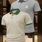 2pcs Men's Algerian Football Team Logo Shirts - Breathable Quick-Dry Moisture-Wicking, Contrast Trim Casual & Business Casual Short Sleeve Tops for Golf, Outdoor, Summer (Light Beige & Dark Grey), Outdoor Golf Apparel, Moistu