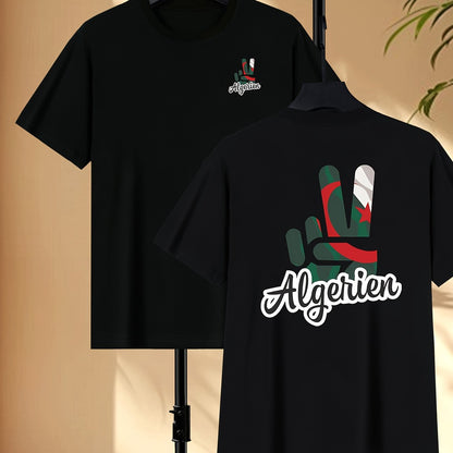 Men'S Algeria Soccer Graphic T-Shirt - Black Casual Short Sleeve Tee with Red & Green Design, Breathable & Machine Washable for Spring/Summer, Everyday Tshirt | Sporty Graphic Tee | Comfortable Fit