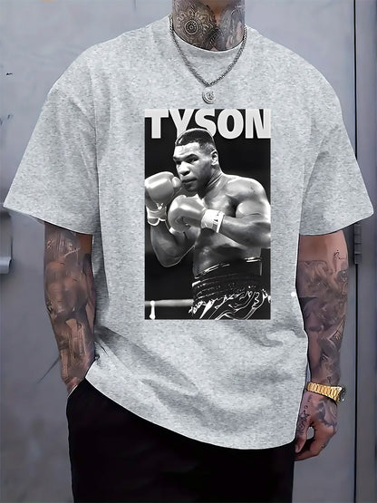 Men'S Black "Tyson" Graphic Boxing Tee - Casual Crew Neck Short Sleeve T-Shirt with Fighter Print, Perfect for Spring & Summer, Casual Wear Tee | Fighter Print Shirt | Comfortable Fit, Boxing Tee