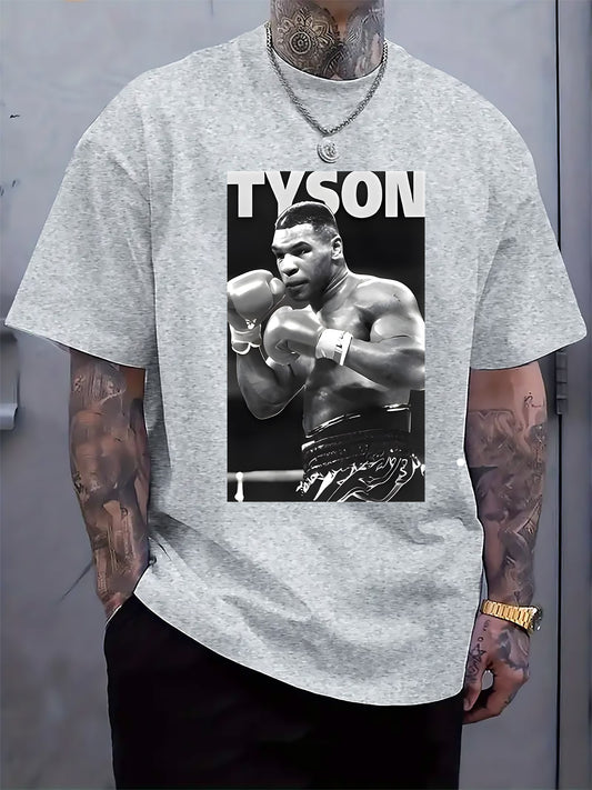 Men'S Black "Tyson" Graphic Boxing Tee - Casual Crew Neck Short Sleeve T-Shirt with Fighter Print, Perfect for Spring & Summer, Casual Wear Tee | Fighter Print Shirt | Comfortable Fit, Boxing Tee