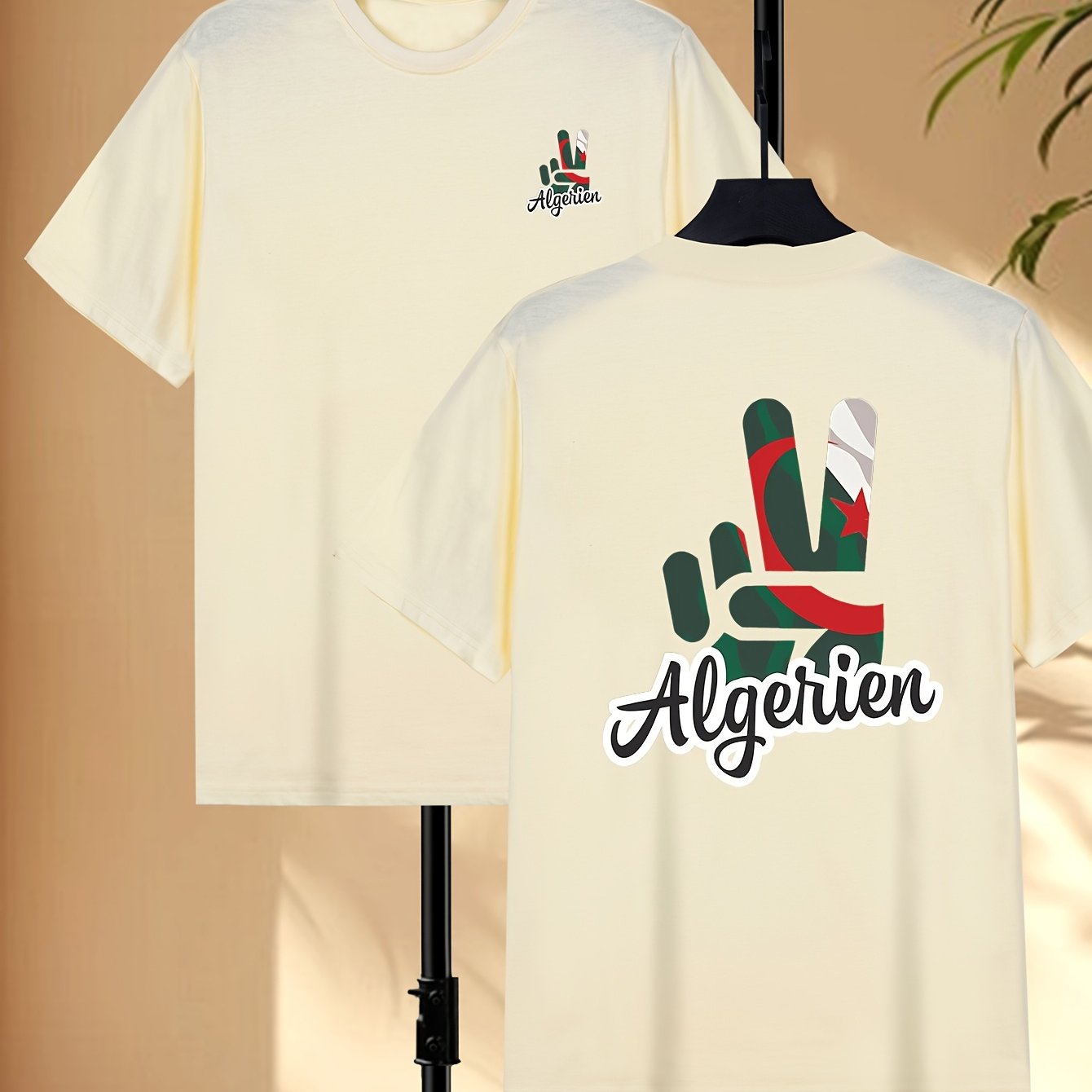 Men'S Algeria Soccer Graphic T-Shirt - Black Casual Short Sleeve Tee with Red & Green Design, Breathable & Machine Washable for Spring/Summer, Everyday Tshirt | Sporty Graphic Tee | Comfortable Fit