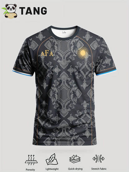 Men'S Youth Soccer Jersey & Comfortable Breathable Sports T-Shirt - Versatile Casual Training Shirt with Geometric Pattern, Dark Blue & Orange Accents, Perfect for Outdoor Play, Competition, and Casual Wear, Competition Appar