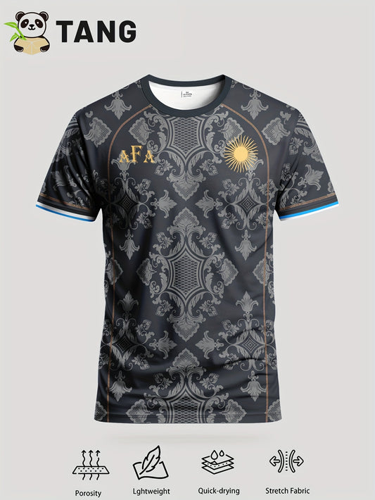 Men'S Youth Soccer Jersey & Comfortable Breathable Sports T-Shirt - Versatile Casual Training Shirt with Geometric Pattern, Dark Blue & Orange Accents, Perfect for Outdoor Play, Competition, and Casual Wear, Competition Appar