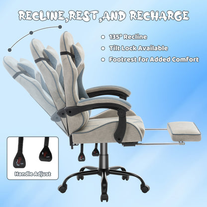 Ergonomic Gaming Chair with Footrest & Adjustable Backrest Support - Heavy-Duty Metal Frame, Soft Cushioned Seat & Manual Recline Handle - Office Computer Desk Chair for Adults, Racing Style Gaming, Home Office & PC Setup - G