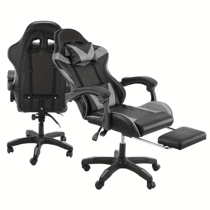 Kehot Gaming Chair with Massage Function, Adjustable Footrest & Foldable Base - Ergonomic Mesh Backrest, 360° Swivel, High-Density Foam Cushion - Black & Gray for Home Office & Gaming Setup, Gaming Chair for Desk, Office Com