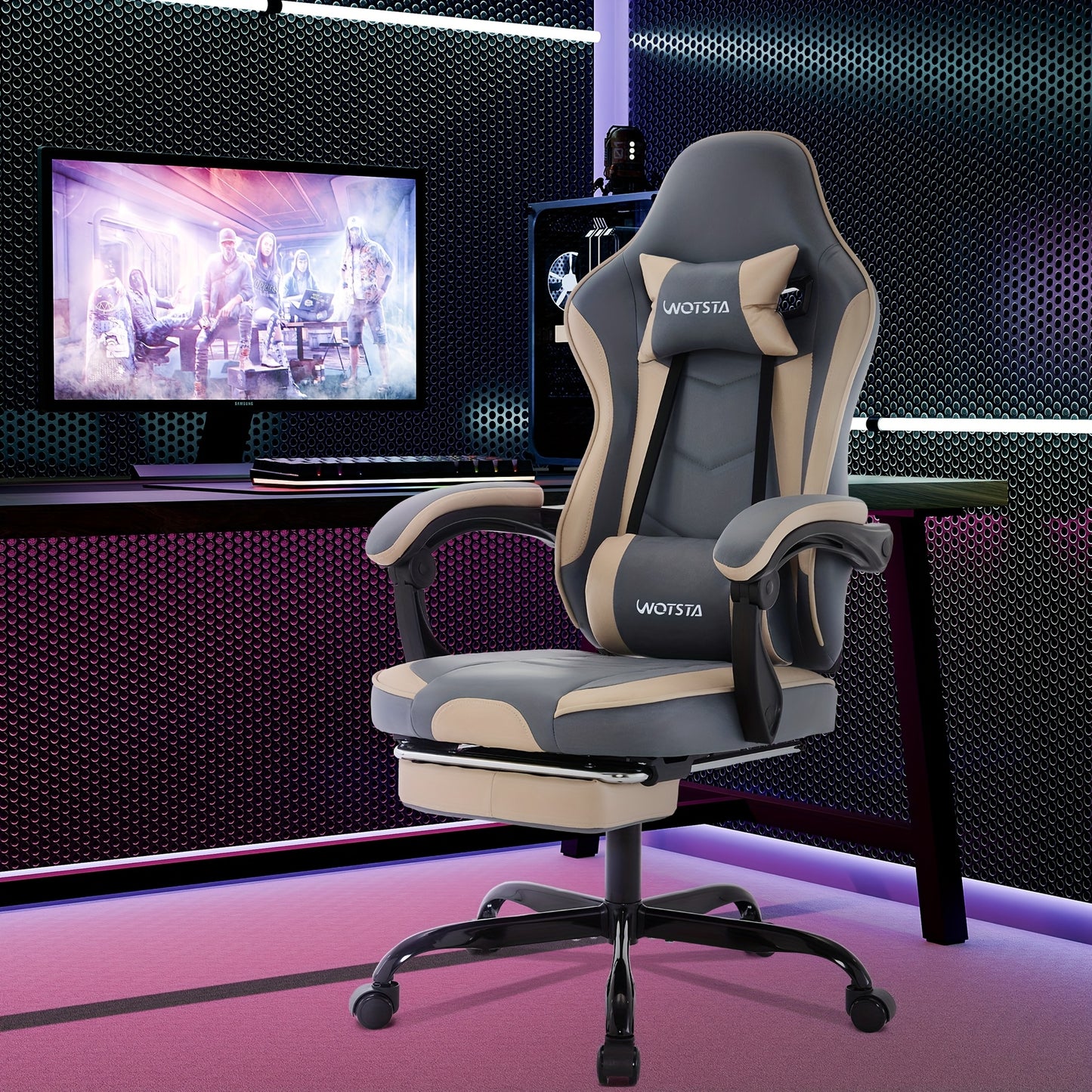 Game Chair, Computer Chair, Ergonomic Game Chair With Foot Pedals, Office Chair, Ergonomic Computer Chair With Lumbar Support, Adjustable Height Gaming Chair, Available In Black, Yellow, Green