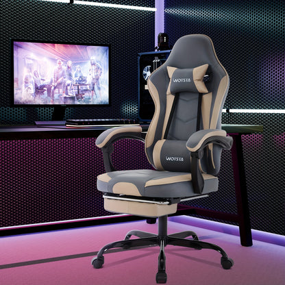 Game Chair, Computer Chair, Ergonomic Game Chair With Foot Pedals, Office Chair, Ergonomic Computer Chair With Lumbar Support, Adjustable Height Gaming Chair, Available In Black, Yellow, Green