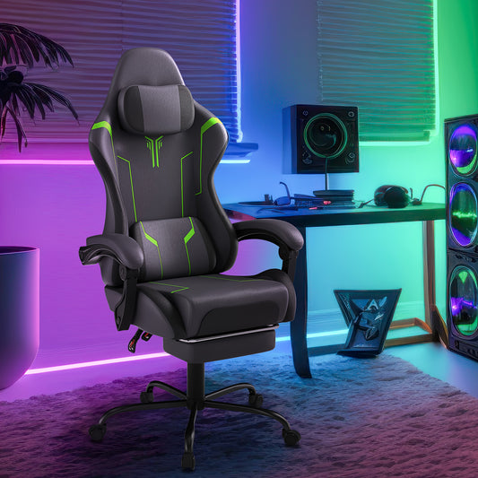 Gaming Chair Ergonomic With Adjustable Lumbar Cushion & Headrest Cushion & Armrests & Footrest Office Chair PC Computer Chair 135° Tilt Racing Gamer Chair, 150 Kg Load Capacity