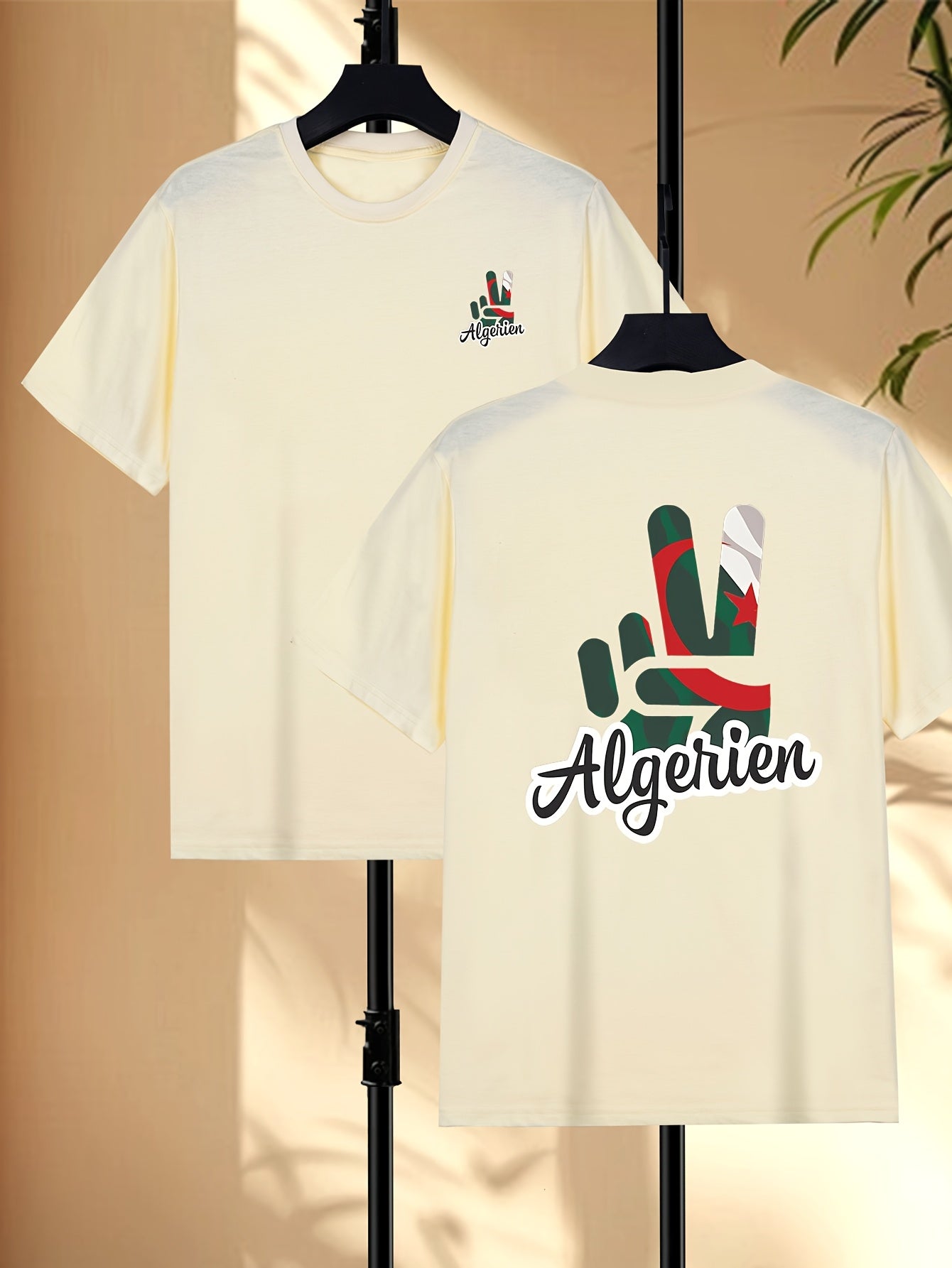 Men'S Algeria Soccer Graphic T-Shirt - Black Casual Short Sleeve Tee with Red & Green Design, Breathable & Machine Washable for Spring/Summer, Everyday Tshirt | Sporty Graphic Tee | Comfortable Fit