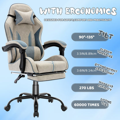 Ergonomic Gaming Chair with Footrest & Adjustable Backrest Support - Heavy-Duty Metal Frame, Soft Cushioned Seat & Manual Recline Handle - Office Computer Desk Chair for Adults, Racing Style Gaming, Home Office & PC Setup - G