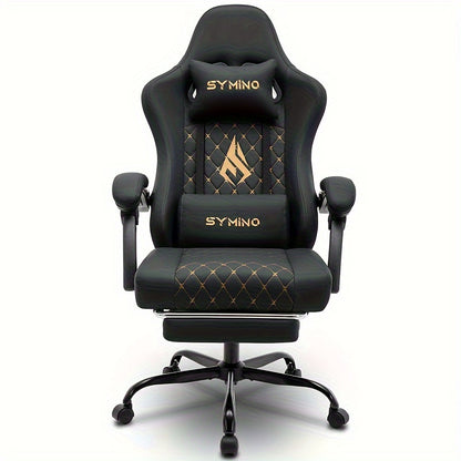 Gaming Chair with Footrest, Computer Ergonomic Video Game Chair, Adjustable Swivel Chair with Lumbar Support, PC Chair, Office Chair, Black