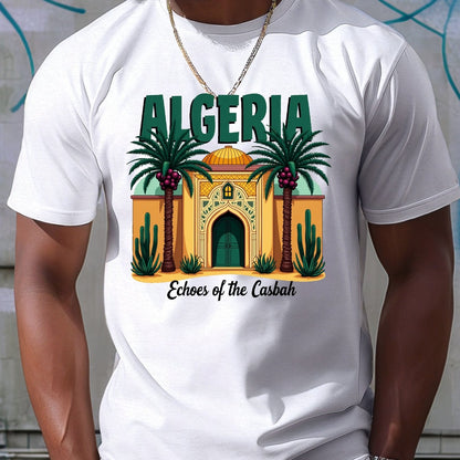 Men's Algeria Casbah Mosaic Architecture Print T-Shirt - Vibrant Geometric Cultural Design, Breathable Short Sleeve Summer Tee, Regular Fit Casual Top, Machine Washable, Streetwear Fashion, Artistic Tee, Durable Construction,