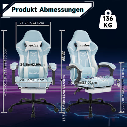 Game Chair With Footstool, Wide Seat Surface, Linked Armrests, High Back, Gaming Chair, PC Chair, 135 ° Lounge Chair, PC Gaming Chair, Silent Caster, Adjustable Height, Computer Chair, Learning Chair, Comfortable Sitting, Si