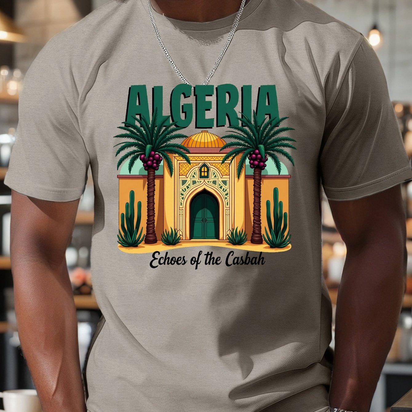 Men's Algeria Casbah Mosaic Architecture Print T-Shirt - Vibrant Geometric Cultural Design, Breathable Short Sleeve Summer Tee, Regular Fit Casual Top, Machine Washable, Streetwear Fashion, Artistic Tee, Durable Construction,