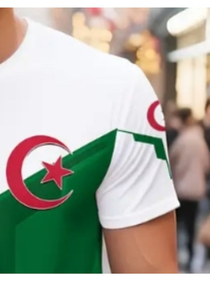 Men'S Algeria Soccer Jersey T-Shirt - Green & White 3D Print, Street Style Regular Fit, Breathable Fabric for Casual & Sporty Wear, Soccer Shirts, Fan Apparel, Bold Graphic Tee, Durable Fabric