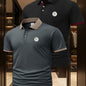 2pcs Men's Algerian Football Team Logo Shirts - Breathable Quick-Dry Moisture-Wicking, Contrast Trim Casual & Business Casual Short Sleeve Tops for Golf, Outdoor, Summer (Light Beige & Dark Grey), Outdoor Golf Apparel, Moistu