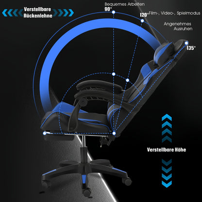 Ergonomic Gaming Chair - Black & Blue, Height Adjustable, Reclining Backrest, Swivel E-Sports Chair With Lumbar Support For Home & Office