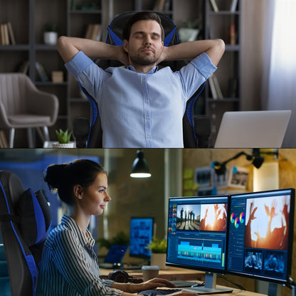 Ergonomic Gaming Chair - Black & Blue, Height Adjustable, Reclining Backrest, Swivel E-Sports Chair With Lumbar Support For Home & Office