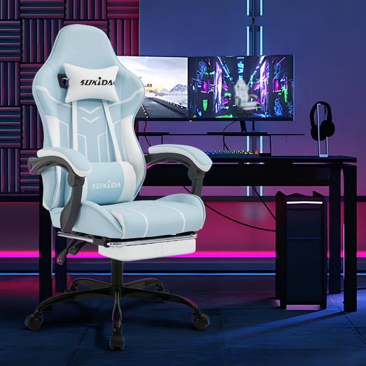 Game Chair With Footstool, Wide Seat Surface, Linked Armrests, High Back, Gaming Chair, PC Chair, 135 ° Lounge Chair, PC Gaming Chair, Silent Caster, Adjustable Height, Computer Chair, Learning Chair, Comfortable Sitting, Si