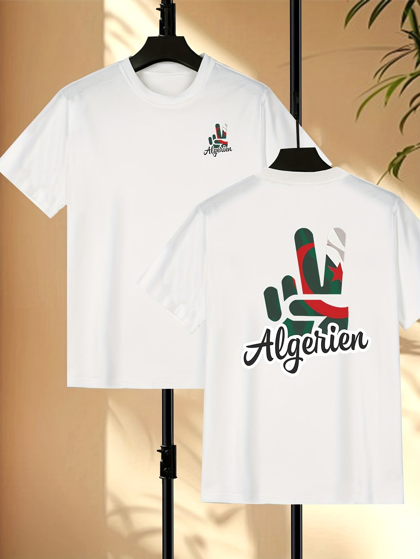 Men'S Algeria Soccer Graphic T-Shirt - Black Casual Short Sleeve Tee with Red & Green Design, Breathable & Machine Washable for Spring/Summer, Everyday Tshirt | Sporty Graphic Tee | Comfortable Fit