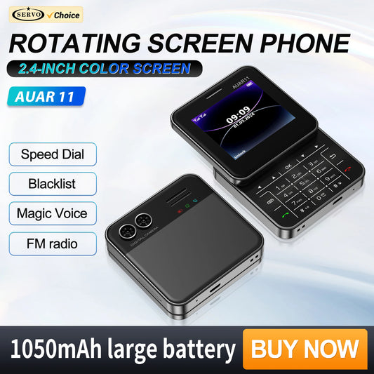SERVO AUAR11 téléphone portable rotatif 2 SIM Torche Stadby Cadran rapide voix magique Radio FM 2G GSM 2.4 "écran coulissant petits téléphones portables