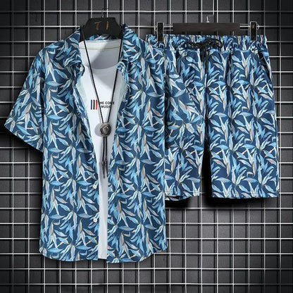 Vêtements de plage pour hommes, ensemble 2 pièces chemise et short hawaïens à séchage rapide, vêtements à la mode imprimés, tenues décontractées d'été