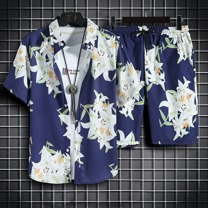 Vêtements de plage pour hommes, ensemble 2 pièces chemise et short hawaïens à séchage rapide, vêtements à la mode imprimés, tenues décontractées d'été