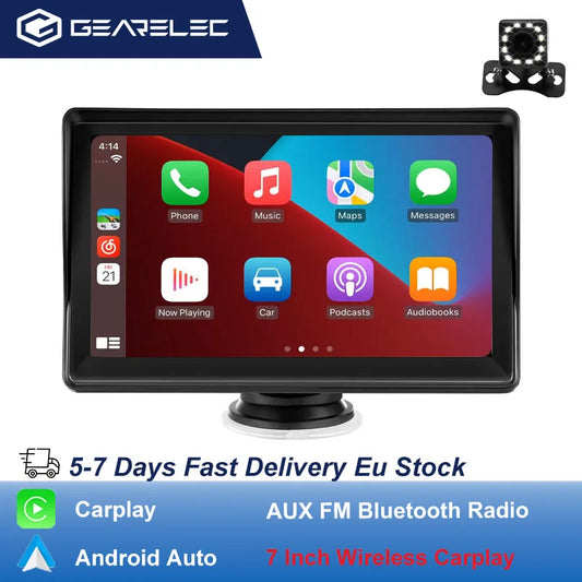 Autoradio Android sans fil avec transmetteur FM, lecteur de limitation stéréo, BT, WiFi, AUX, écran USB, 7 pouces