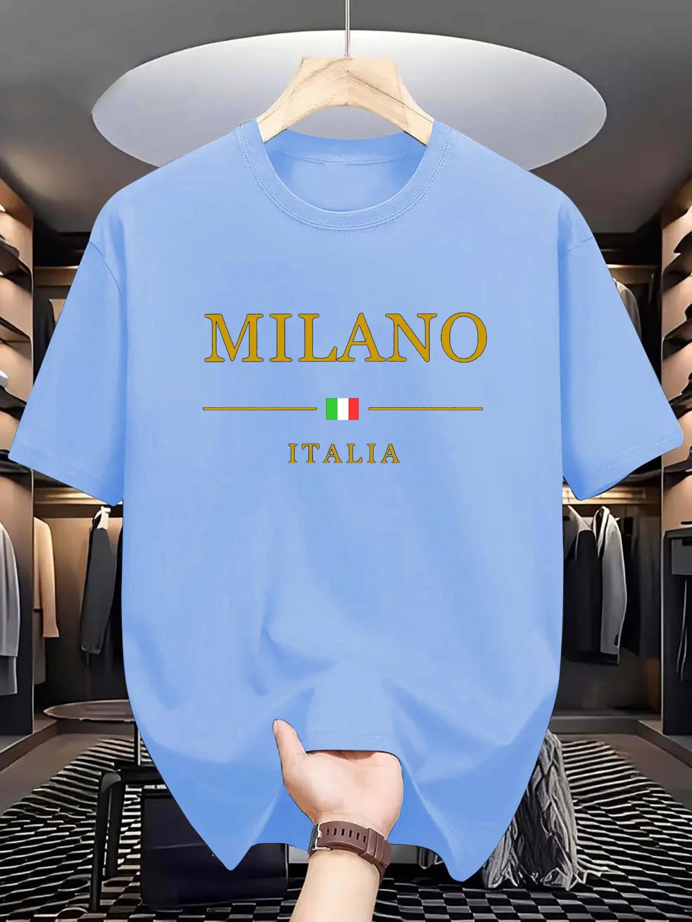 T-shirt manches courtes col rond homme, 100 coton, à la mode, décontracté, ample, grande taille, motif MILANO ITALIA imprimé, sport, été